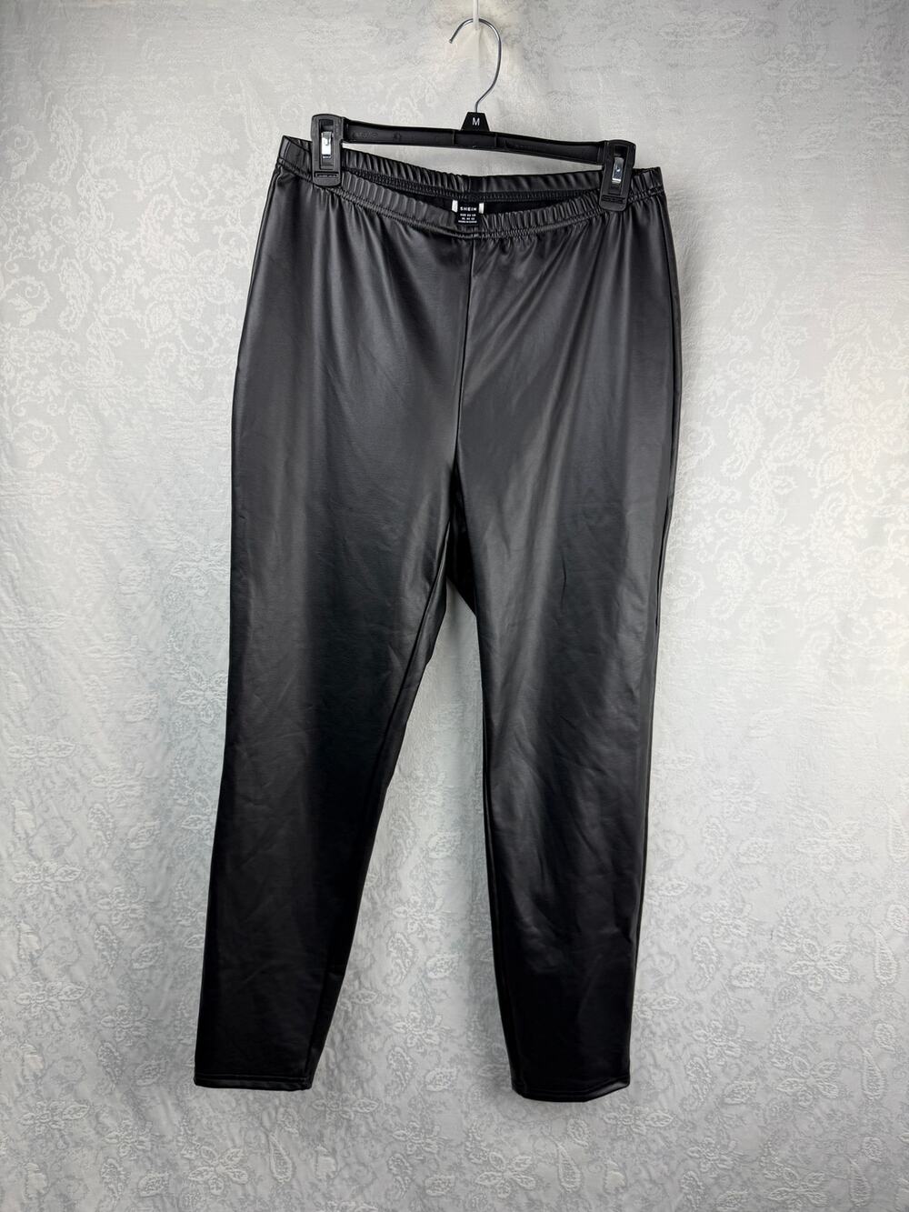 SHEIN Faux Leather Leggings Pants Women XL 12 Black Pull On 29.5 Long